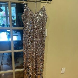 Zara Sequin Midi Dress in Silver and Gold